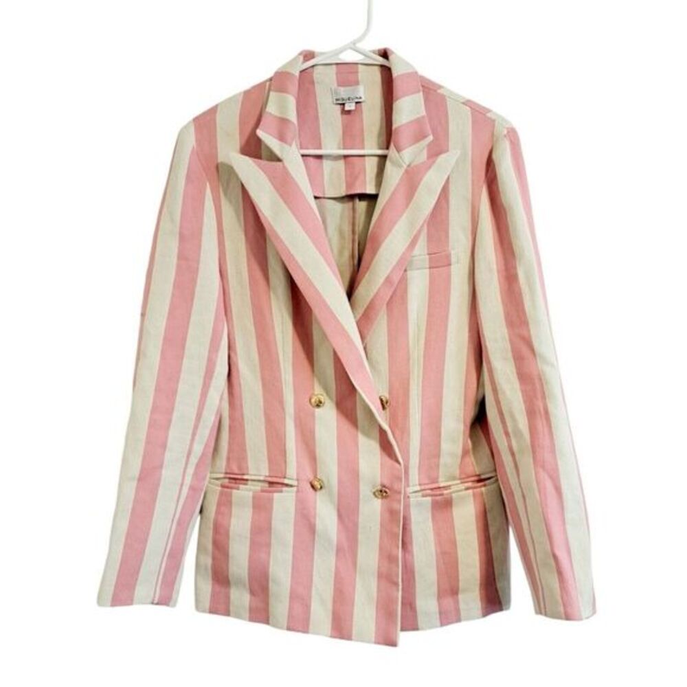 Miguelina Chiara Double-breasted Striped Cotton-twill Blazer Small‎ Designer